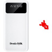 Resim Kale Promosyon Kişiye Özel Isim Baskılı 10.000 mAh Powerbank Beyaz 4 Kademeli LED Ekran Şarj Göstergesi Şarj Cihazı Powerbank 10000mAh 