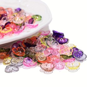 Resim 100 adet/grup 10mm Şeffaf 3 Yapraklı Çiçek Akrilik Boncuk Saç Tokaları, Anahtarlık, Telefon Zinciri, Kolye Takı Yapımı Aksesuarları 