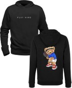 Resim Alfa Tshirt Tennis Tedy Bear Siyah Ön Arka Çocuk Sweatshirt 