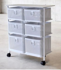 Resim Metal Tekerlekli Paslanmaz Sebzelik 6 Bölmeli 3 Katlı Beyaz Beyaz 