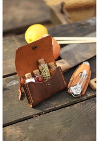 Resim Hi Leather Kişiye İsme Özel Maia Kamp Outdoor Deri Baharatlık Camel 