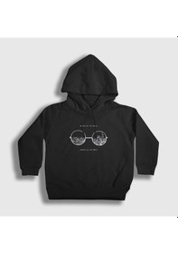 Resim Presmono Unisex Çocuk Glasses Beatles John Lennon Kapüşonlu Sweatshirt Siyah 