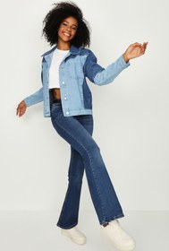 Resim Select Moda Kadın Mavi Renk Bloklu Denim Ceket 