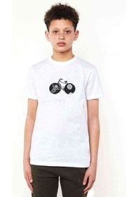 Resim Tshirthane Uzay Bisiklet Baskılı Unisex Çocuk Beyaz T-Shirt 