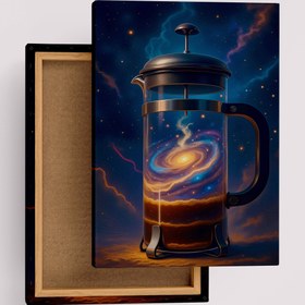 Resim Evreni Demleyen Kozmik French Press ve Sarmal Galaksi Kahvesi Konsept Sanatı Kanvas Tablo - Standart Kanvas Tablo / 60x90 cm 