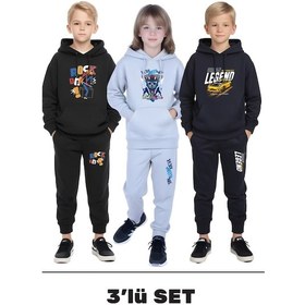 Resim Fyk Kids 3'lü Erkek Çocuk Kapüşonlu Yaka Baskı Detaylı Eşofman Takımı Çok Renkli 