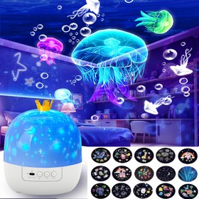 Resim 1 adet Okyanus Yıldızlı Gece Işığı, 15 Yedek Projektör, Tavan Yıldız Projeksiyonu, 360° Dönen Yatak Odası Projeksiyonu, Partiler, Doğum Günleri, Noel Hediyeleri için Dekorasyon için Kullanılır 