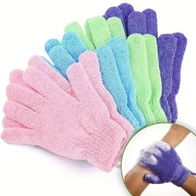 Resim 6 Adet Peeling Duş Eldiveni - Çift Taraflı Mikrofiber Banyo Eldivenleri Spa, Masaj ve Vücut Kabuğunu Temizleme için, Karışık Pastel Renkler, Nazik Açık Bej Peeling & Temizlik, Rastgele Renk Karışımı, İki Yönlü Tasarım | Dayanıklı Ovma Kumaşı 