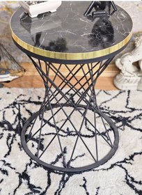 Resim Zafir Siyah Boyalı Siyah Mermer Gold Cumba Pota Sehpa - Sehpa - Ahşap Sehpa - Metal Sehpa - Sunta Sehpa Siyah 