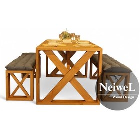 Resim Neiwel Velmar Doğal Ahşap Banklı Mutfak Ve Yemek Masası Takımı-80-220 Takım Açık Ceviz 