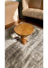 Resim Masif Ahşap Tekli Yan Sehpa Tik Ağacı 