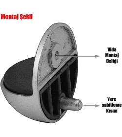 Resim Badem10 Yarımay Kapı Stoperi Tamponu Vidalı Metal Kapı Stopu Parlak Krom 
