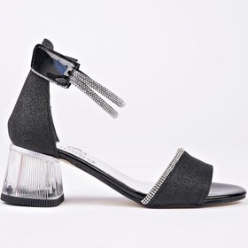 Resim Muggo Noşa Bilekten Bağlamalı Simli Kız Çocuk Kısa Topuklu Ayakkabı Siyah 