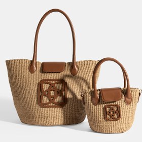Resim Kadın Taba Monogram Logolu Hasır Omuz Çantası 