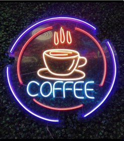 Resim Çemberli Fincan Ve Coffee Yazısı - Led Dekoratif Duvar Aydınlatması Neon Duvar Yazısı Sihirli Led Mesajlar 