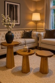 Resim Simillo Home&Living Tütün Renk Modern Ahşap Mantar Sehpa – 3’lü Zigon Fiskos Takımı 