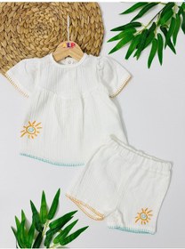 Resim Ontario Güneş Nakışlı Ve İşlemeli Müslin 2 Li Takım - Beyaz Beyaz 