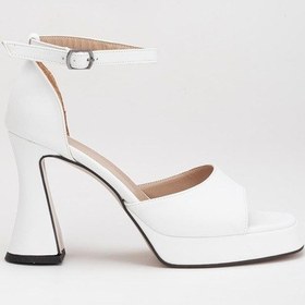 Resim Kalın Tek Bant Kadeh Topuk Cilt Beyaz Kadın Platform Topuk Sandalet-2503-beyaz Beyaz 