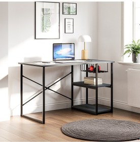 Resim Çalışma Masası Telli Raflı Ofis Laptop Bilgisayar Masası Füme 144 Füme 
