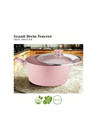 Resim 28 Cm Granit Derin Tencere Cam Kapak - Pembe Pembe 