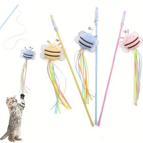 Resim Yeni Peluş Arı Şeklinde Kedi Oyalayıcı, Zarif Püskül Renk Eşleştirme ve Taze Plastik Direk ile 