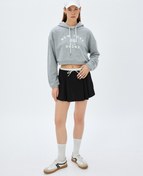 Resim Crop Kapşonlu Sweatshirt Kolej Temalı Baskılı Üç İplik Rahat Kalıp 