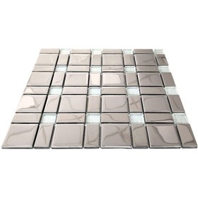 Resim MozaiKristaL Mutfak Tezgah Arası 23x48x48x4 Mm Krom Mix. Kristal Cam Seramik ( 1 Koli = 1 M2 Fiyatıdır ) 