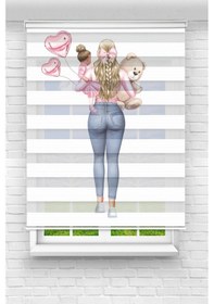 Resim Perdecizade Enxboy Pembe Balonlu Kadın Dijital Baskılı Zebra Perde-cocuk Odası-stor Perde Renkli 