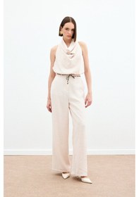 Resim Sateen Örgü Kemerli Pantolon - Bej-136169 Bej 
