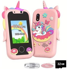 Resim Gaojunshop01 Pembe Dokunmatik Kameralı 32gb Kız Çocuk Unicorn Dokunmatik Ekran Eğitici Oyunlu Oyuncak Telefon 