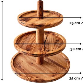 Resim Handmade 3-Tier Olive Wood Serving Stand | Modular Dessert Tower, Cupcake & Snack Display | Natural Olive Wood Tray | Removable Shelves | Rustic Home & Wedding Decor 