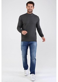 Resim Çizgi Triko Erkek Yarım Balıkçı Yaka Pamuklu Triko Kazak 4653B Gr Gri 