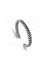 Resim 925 Ayar Gümüş Kalın Burgu Zincir Model Açık Cuff Ayarlanabilir Erkek Bileklik Gümüş 