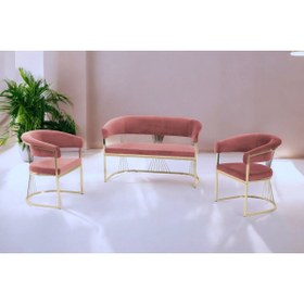 Resim Rozexi Rio Çay Seti Takımı Koltuk Takımı Oturma Odası Kafe Antre Hol Ofis 2+1+1 Gold Metal 