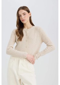 Resim DeFacto Slim Fit Dar Kesim Bisiklet Yaka Düğmeli Triko Hırka E4613AX25SPBG646 Bej 