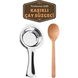 Resim Bfs Homecare Paslanmaz Metal Çay Süzgeci Ahşap Kaşık Seti 