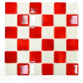 Resim MozaiKristaL Tüm Yüzeyler Için 50X50MM. Kırmızı-Beyaz Damalı, 31,5X31,5CM. Cam Mozaik. ( 5 File Karo Fiyatıdır ) 