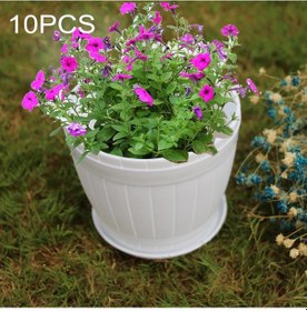 Resim Sones 10 Adet Taklit Ahşap Fıçı Plastik Reçine Saksı Tepsili, Üst Çap: 9cm, Yükseklik: 6.5cm Beyaz 