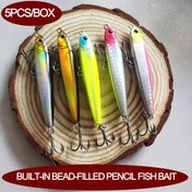 Resim 5 adet Dahili Boncuk Doldurulmuş Kalem Balıkçılık Yemleri - Canlı Çok Renkli Gerçekçi Tasarım, Bass ve Trout için Gürültü Aktive Rattle, Uzun Atış Mesafesi, Tatlı ve Tuzlu Su Uyumlu, Balıkçılık Yemi, Gerçekçi Balık Yem, Dayanıklı Balıkçılık Yem 