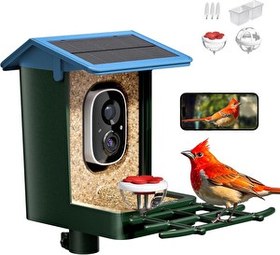 Resim Heapets Güneş Enerjili 2K HD Kameralı Kuş Yemliği Mavi 