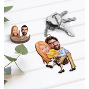 Resim BK Kişiye Özel Sevgililer Karikatürlü Ahşap ANAHTARLIK-102 