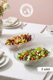 Resim Selen Concept İnci Model El Yapımı Cam Gondol Salata Kasesi Meyvelik ve Sunumluk 2'li Set 