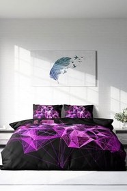 Resim MONOHOME Çift Kişilik 3D Digital Purple Diamonds Nevresim Takımı, Pamuk Saten, 200x220cm, monohome9253HF 