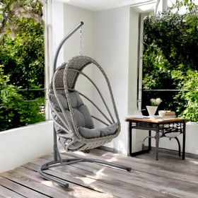 Resim Rehome Enez Tek Kişilik Rattan Bahçe Salıncağı | Gri 