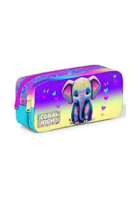 Resim Coral High Pembe Turkuaz Fil İki Bölmeli Kalem Çantası - Kız Çocuk 