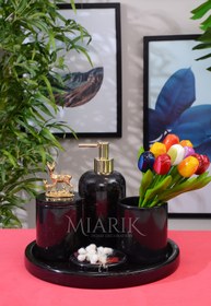 Resim MIARIK DESIGN & DEKORASYON Dekoratif Mermer 5 Li Geyik Detaylı Banyo Seti Takımı 