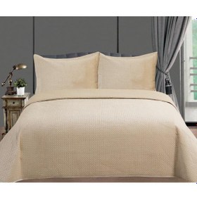 Resim Toskana Çift Kişilik Lüks Kadife Yatak Örtüsü Bej Bej 