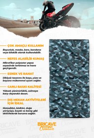 Resim Bricave Mavi Kamuflaj Desenli Motosiklet Bandana Boyunluk Maske 
