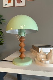 Resim Bamyum Mint Mantar Masa Lambası Q Ahşap Dekoratif Abajur Çocuk Odası Başucu Lambası Okuma Lambası 