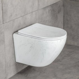 Resim Lena - Asma Klozet Mermer Desenli Mat Beyaz Kapak Dahil Outlet - ET-W1200M8- 